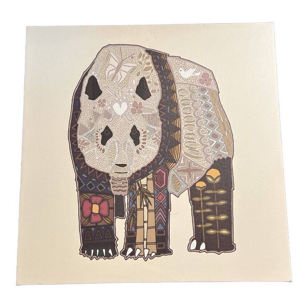 illustrated chocolate Panda ON IVORY canvas 16x16” print